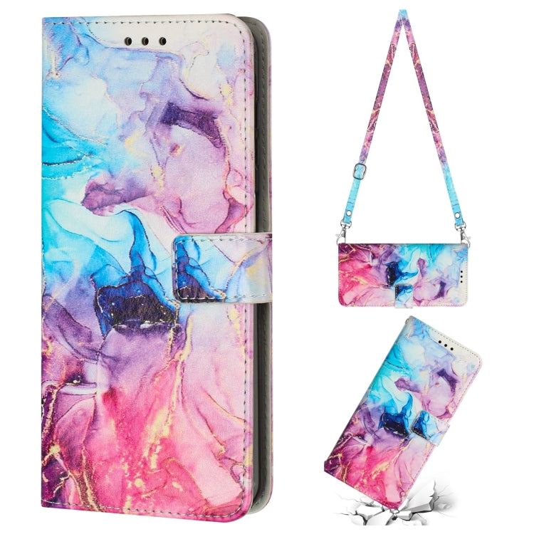 For Infinix Hot 12 Play Crossbody Painted Marble Pattern Leather Phone Case(Pink Purple) Eurekaonline