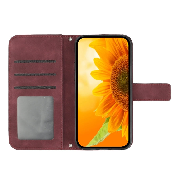 For Infinix Hot 12 Play Skin Feel Sun Flower Pattern Flip Leather Phone Case with Lanyard(Wine Red) Eurekaonline
