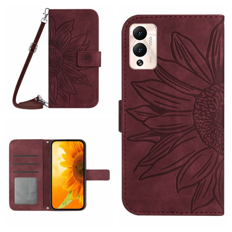 For Infinix Hot 12 Play Skin Feel Sun Flower Pattern Flip Leather Phone Case with Lanyard(Wine Red) Eurekaonline