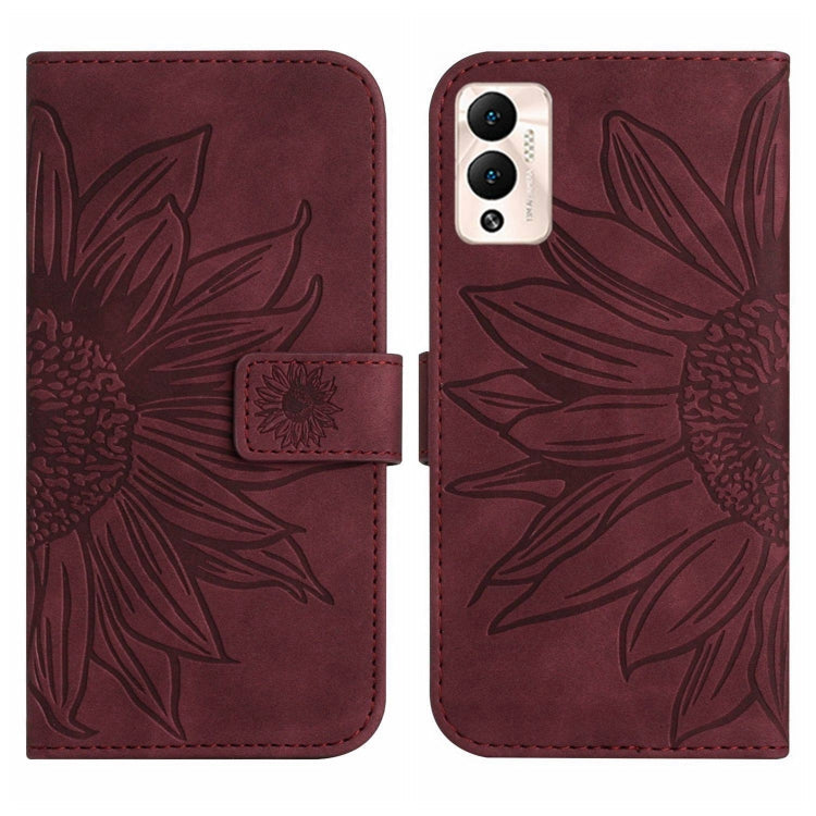 For Infinix Hot 12 Play Skin Feel Sun Flower Pattern Flip Leather Phone Case with Lanyard(Wine Red) Eurekaonline