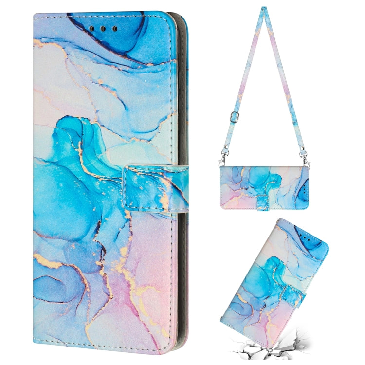 For Infinix Hot 12i Crossbody Painted Marble Pattern Leather Phone Case(Pink Green) Eurekaonline