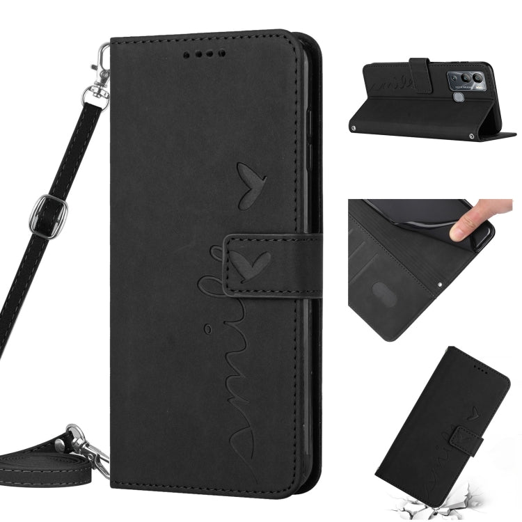 For Infinix Hot 12i Skin Feel Heart Pattern Leather Phone Case with Lanyard(Black) Eurekaonline