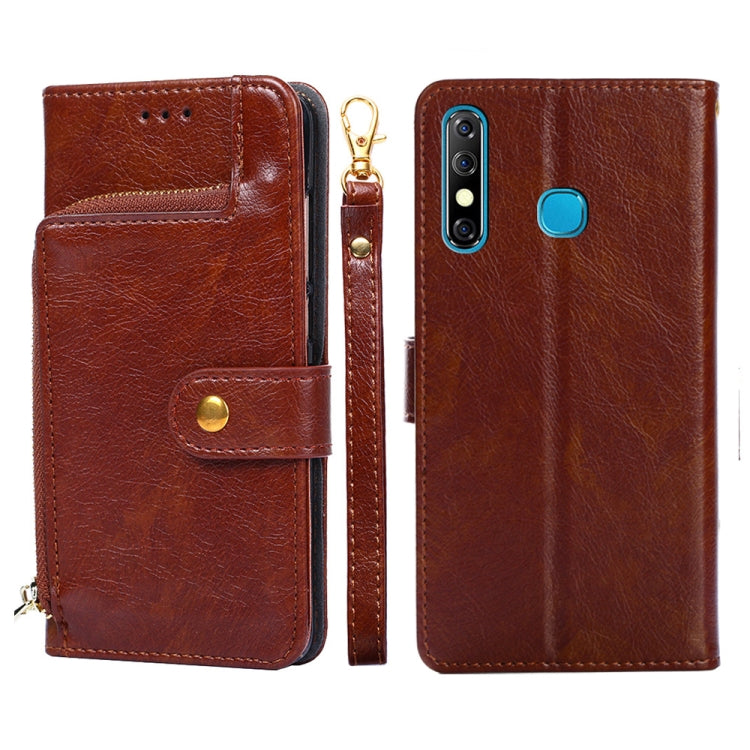 For Infinix Hot 8/Hot 8 Lite/X650/X650B/Tecon Camon 12 Zipper Bag Leather Phone Case(Brown) Eurekaonline