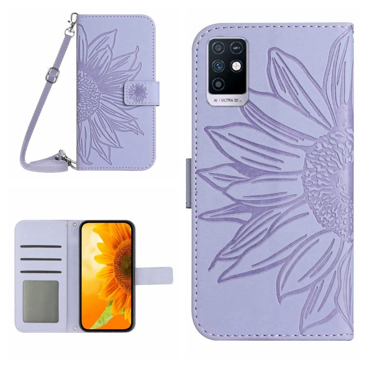 For Infinix Note 10 Skin Feel Sun Flower Pattern Flip Leather Phone Case with Lanyard(Purple) Eurekaonline