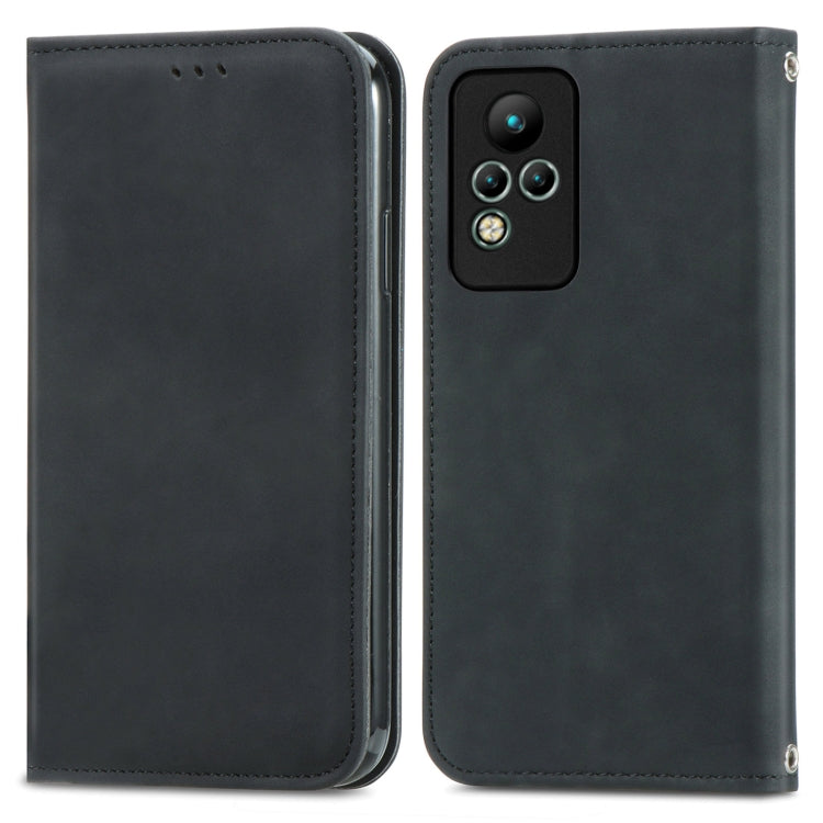 For Infinix Note 11 Retro Skin Feel Magnetic Leather Phone Case(Black) Eurekaonline