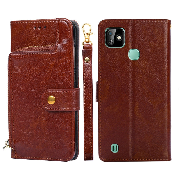 For Infinix Smart HD 2021/X612 Zipper Bag Leather Phone Case(Brown) Eurekaonline
