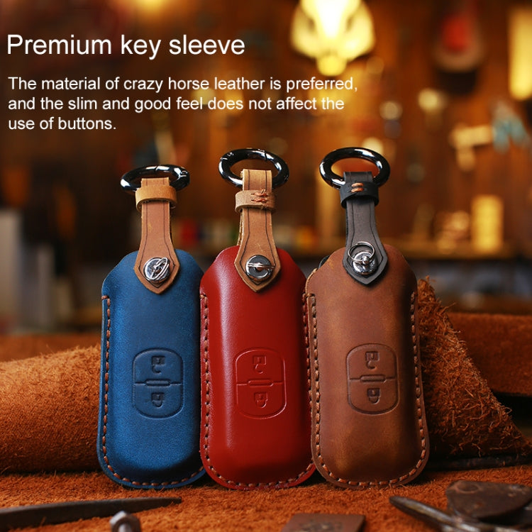 For Mazda Old Style Car Cowhide Leather Key Protective Cover Key Case, Three Keys Version (Blue) Eurekaonline