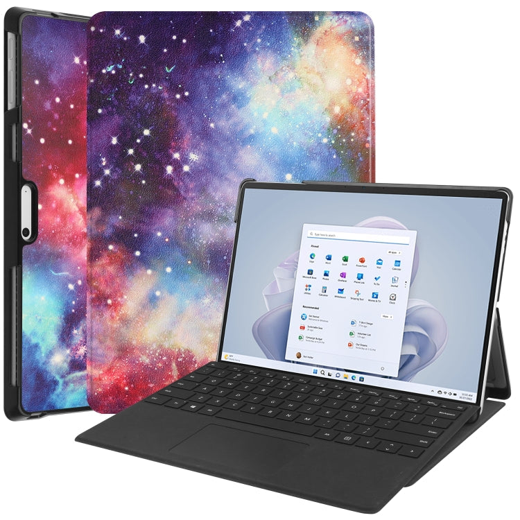 For Microsoft Surface Pro 9 Custer Painted 3-Fold Holder Leather Tablet Case(Milky Way Nebula) Eurekaonline
