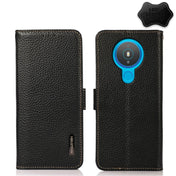 For Nokia 1.4 KHAZNEH Side-Magnetic Litchi Genuine Leather RFID Phone Case(Black) Eurekaonline