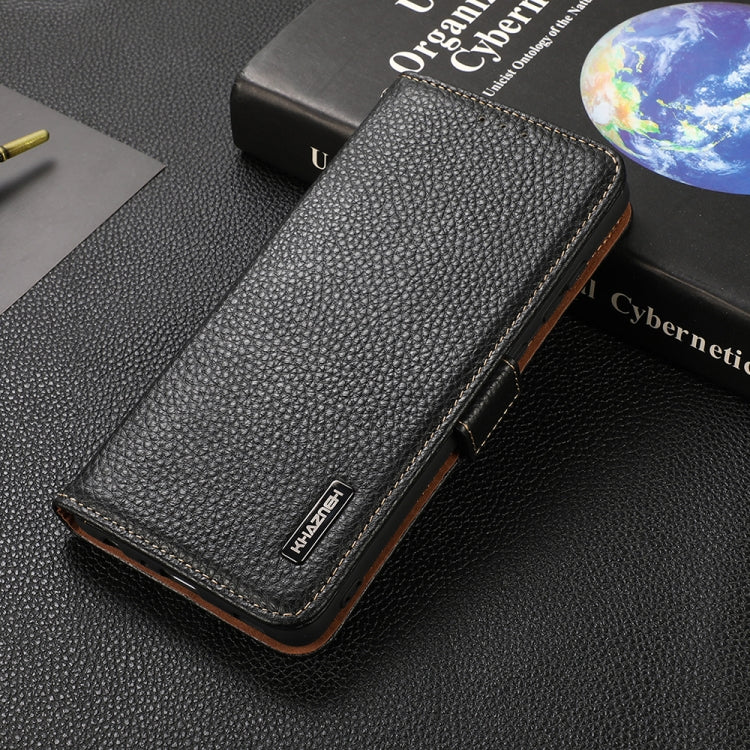 For Nokia 1.4 KHAZNEH Side-Magnetic Litchi Genuine Leather RFID Phone Case(Black) Eurekaonline