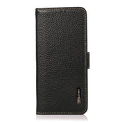 For Nokia 1.4 KHAZNEH Side-Magnetic Litchi Genuine Leather RFID Phone Case(Black) Eurekaonline