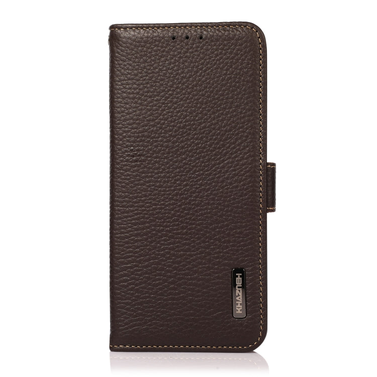 For Nokia 1.4 KHAZNEH Side-Magnetic Litchi Genuine Leather RFID Phone Case(Brown) Eurekaonline