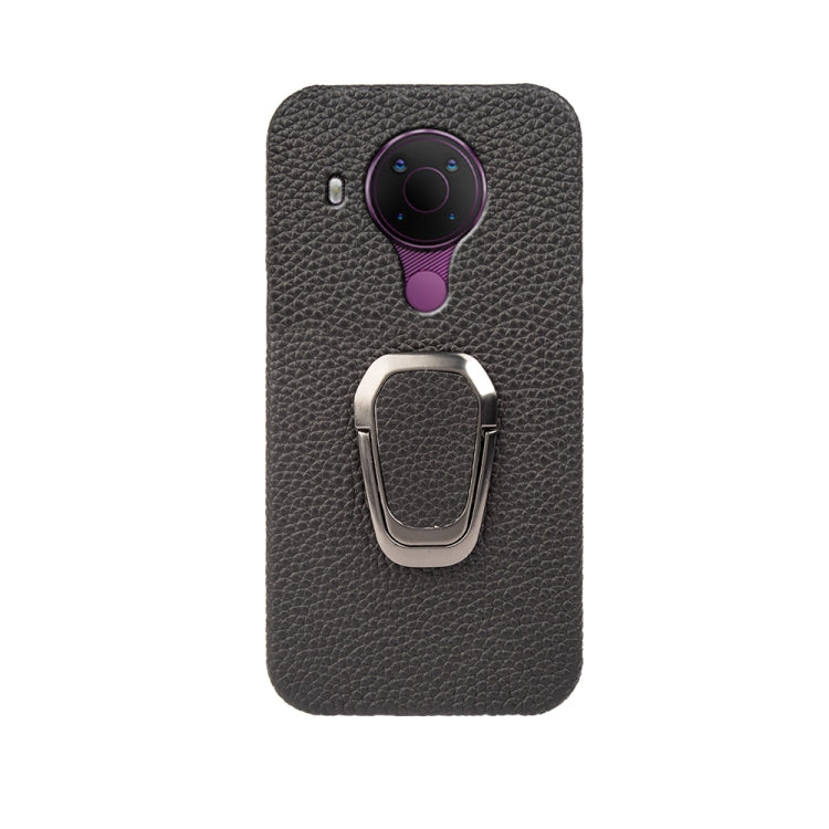 For Nokia 5.4 Ring Holder Litchi Texture Genuine Leather Phone Case(Black) Eurekaonline