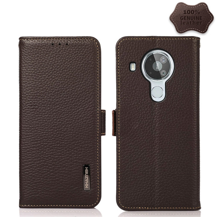 For Nokia 7.3 KHAZNEH Side-Magnetic Litchi Genuine Leather RFID Phone Case(Brown) Eurekaonline