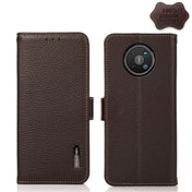 For Nokia 8 V 5G KHAZNEH Side-Magnetic Litchi Genuine Leather RFID Phone Case(Brown) Eurekaonline