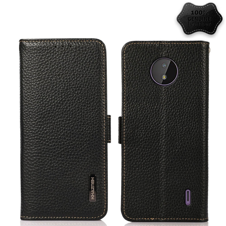 For Nokia C10 / C20 KHAZNEH Side-Magnetic Litchi Genuine Leather RFID Phone Case(Black) Eurekaonline