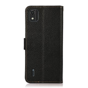 For Nokia C2 2nd Edition KHAZNEH Side-Magnetic Litchi Genuine Leather RFID Phone Case(Black) Eurekaonline