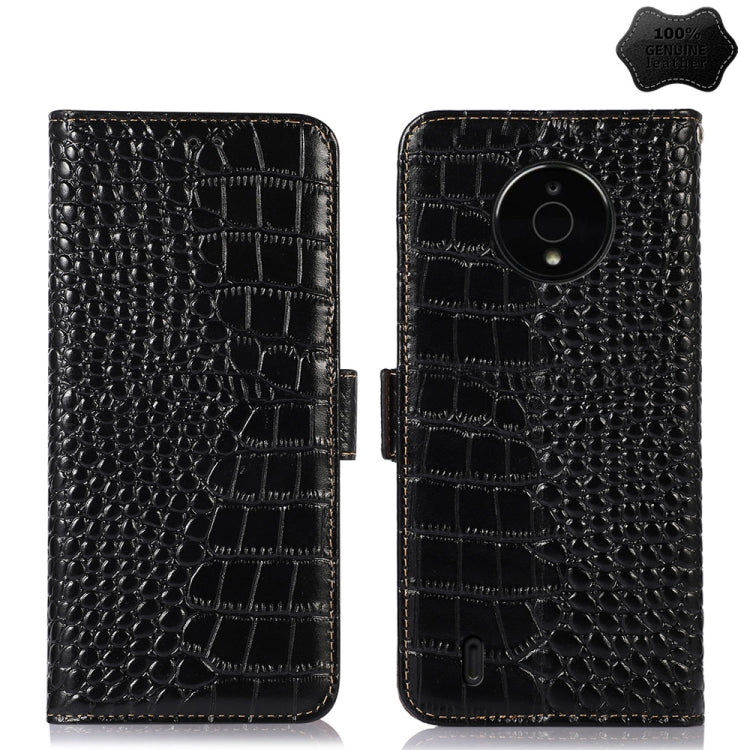 For Nokia C200 Crocodile Top Layer Cowhide Leather Phone Case(Black) Eurekaonline