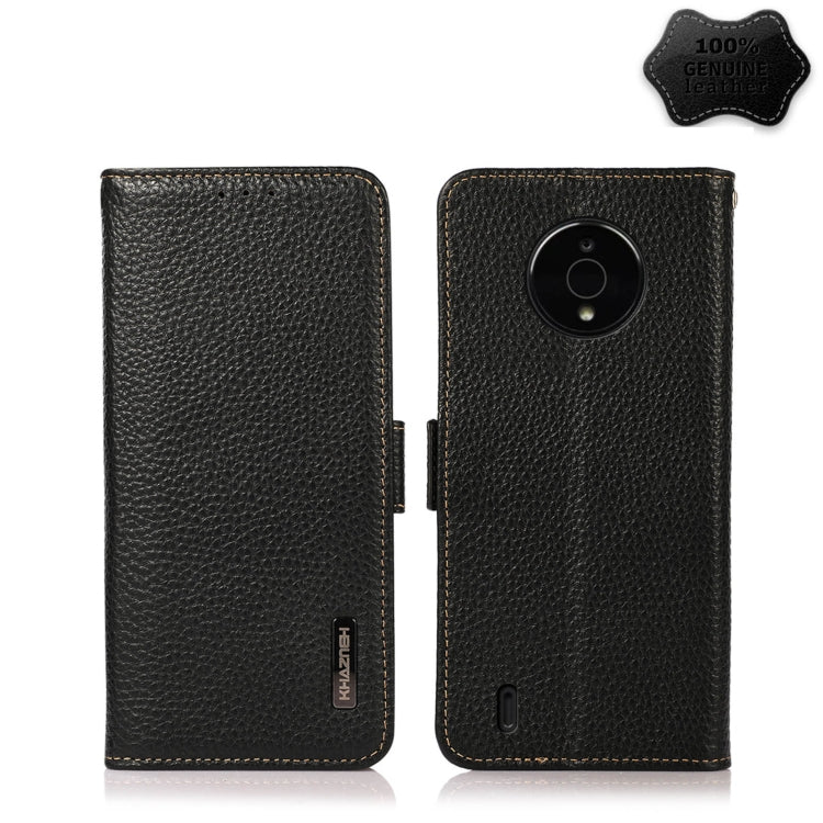 For Nokia C200 KHAZNEH Side-Magnetic Litchi Genuine Leather RFID Phone Case(Black) Eurekaonline