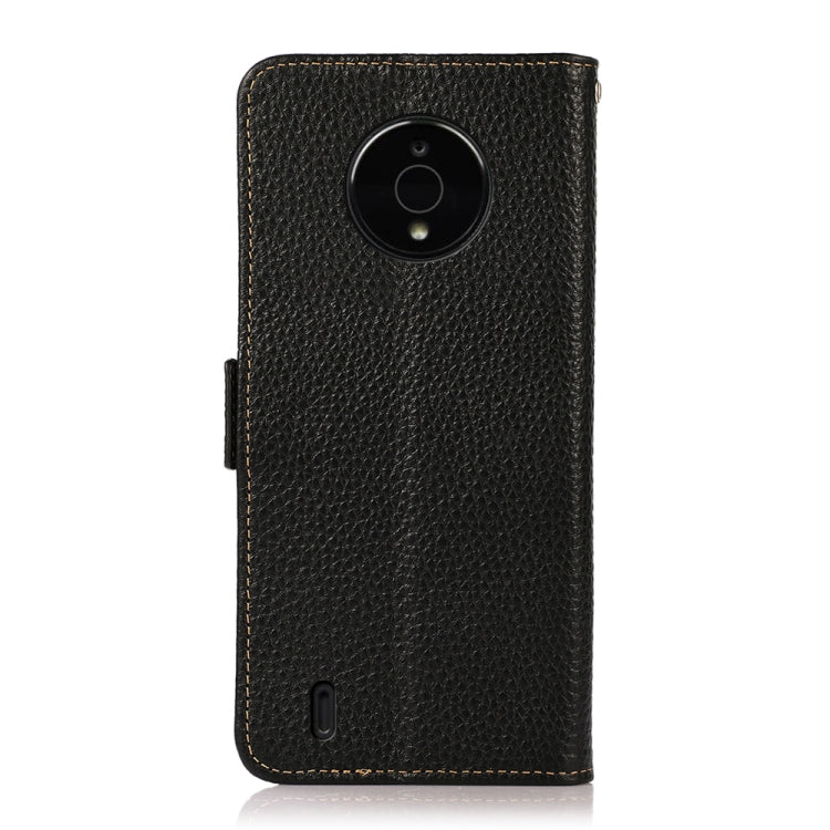 For Nokia C200 KHAZNEH Side-Magnetic Litchi Genuine Leather RFID Phone Case(Black) Eurekaonline