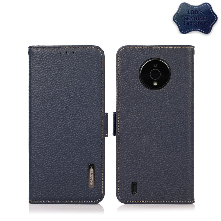 For Nokia C200 KHAZNEH Side-Magnetic Litchi Genuine Leather RFID Phone Case(Blue) Eurekaonline