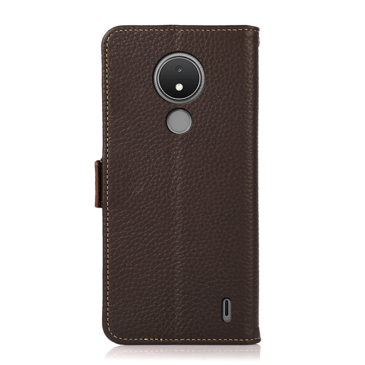 For Nokia C21 KHAZNEH Side-Magnetic Litchi Genuine Leather RFID Phone Case(Brown) Eurekaonline
