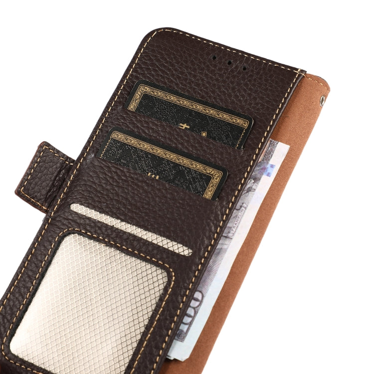 For Nokia C21 KHAZNEH Side-Magnetic Litchi Genuine Leather RFID Phone Case(Brown) Eurekaonline