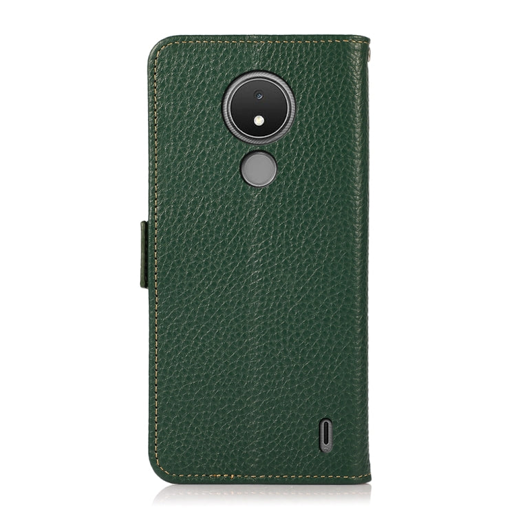 For Nokia C21 KHAZNEH Side-Magnetic Litchi Genuine Leather RFID Phone Case(Green) Eurekaonline