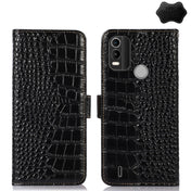 For Nokia C21 Plus Crocodile Top Layer Cowhide Leather Phone Case(Black) Eurekaonline