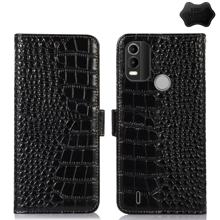 For Nokia C21 Plus Crocodile Top Layer Cowhide Leather Phone Case(Black) Eurekaonline