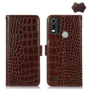 For Nokia C21 Plus Crocodile Top Layer Cowhide Leather Phone Case(Brown) Eurekaonline