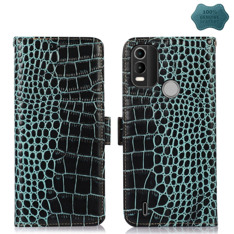 For Nokia C21 Plus Crocodile Top Layer Cowhide Leather Phone Case(Green) Eurekaonline