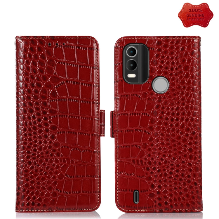 For Nokia C21 Plus Crocodile Top Layer Cowhide Leather Phone Case(Red) Eurekaonline