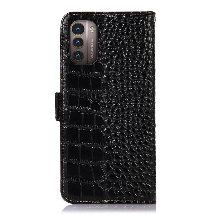 For Nokia G11 / G21 4G Crocodile Top Layer Cowhide Leather Phone Case(Black) Eurekaonline