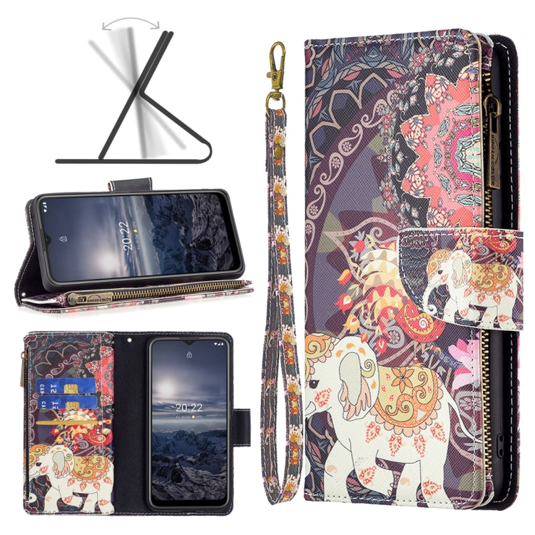 For Nokia G21 / G11 Colored Drawing Pattern Zipper Leather Phone Case(Flower Elephants) Eurekaonline