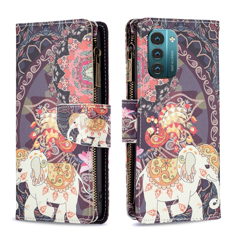 For Nokia G21 / G11 Colored Drawing Pattern Zipper Leather Phone Case(Flower Elephants) Eurekaonline