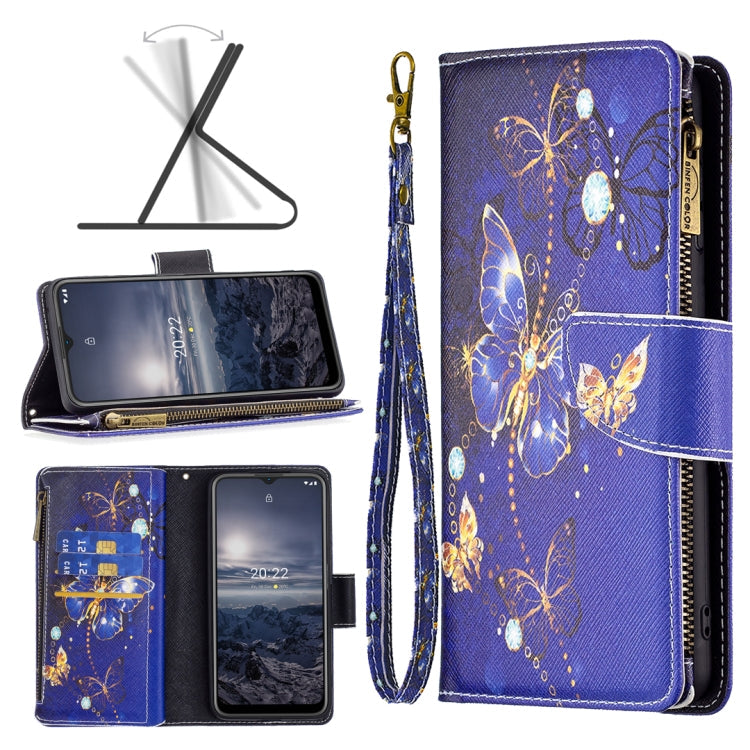 For Nokia G21 / G11 Colored Drawing Pattern Zipper Leather Phone Case(Purple Butterfly) Eurekaonline