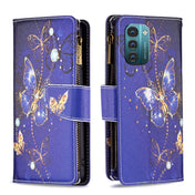 For Nokia G21 / G11 Colored Drawing Pattern Zipper Leather Phone Case(Purple Butterfly) Eurekaonline