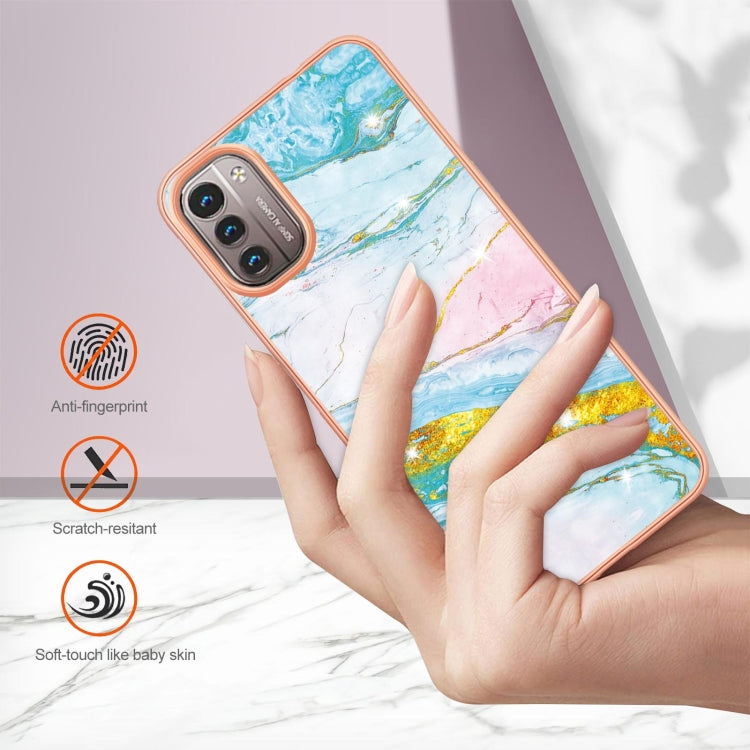 For Nokia G21 / G11 Electroplating Marble Pattern Dual-side IMD TPU Phone Case(Green 004) Eurekaonline