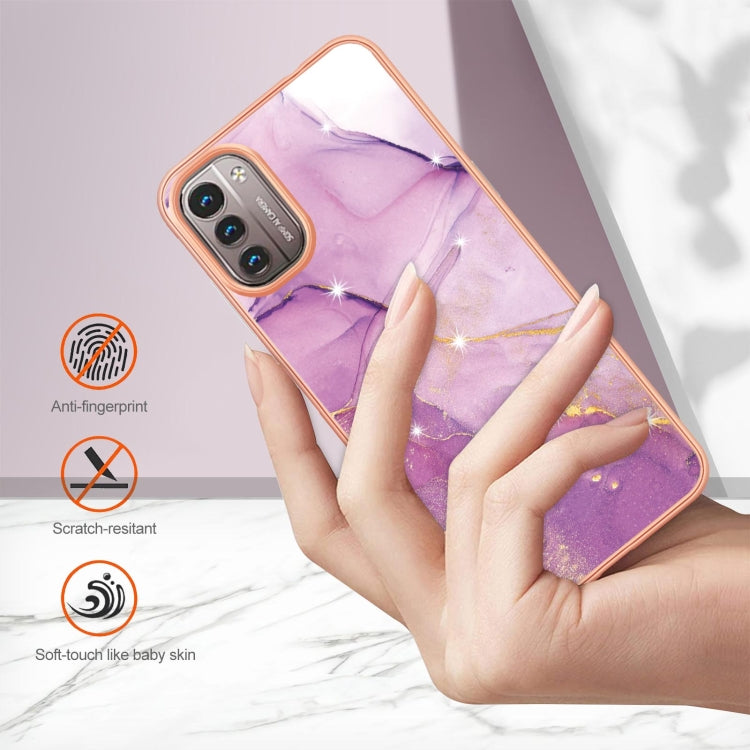 For Nokia G21 / G11 Electroplating Marble Pattern Dual-side IMD TPU Phone Case(Purple 001) Eurekaonline