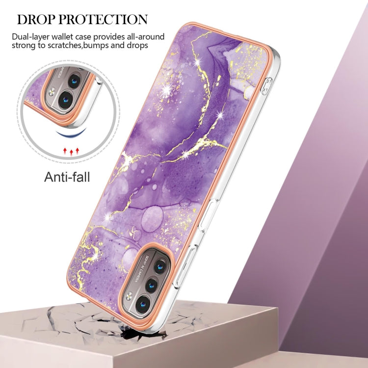 For Nokia G21 / G11 Electroplating Marble Pattern Dual-side IMD TPU Phone Case(Purple 002) Eurekaonline