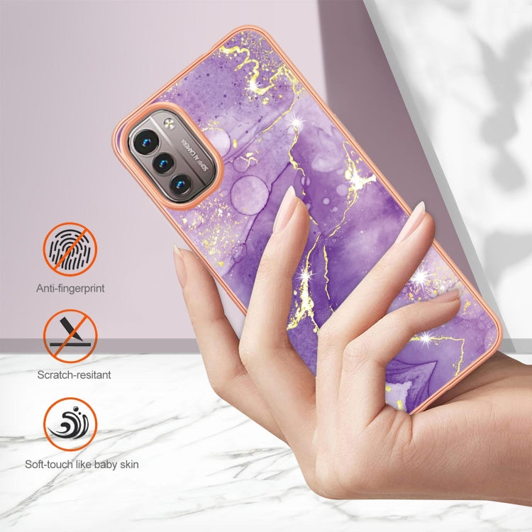 For Nokia G21 / G11 Electroplating Marble Pattern Dual-side IMD TPU Phone Case(Purple 002) Eurekaonline