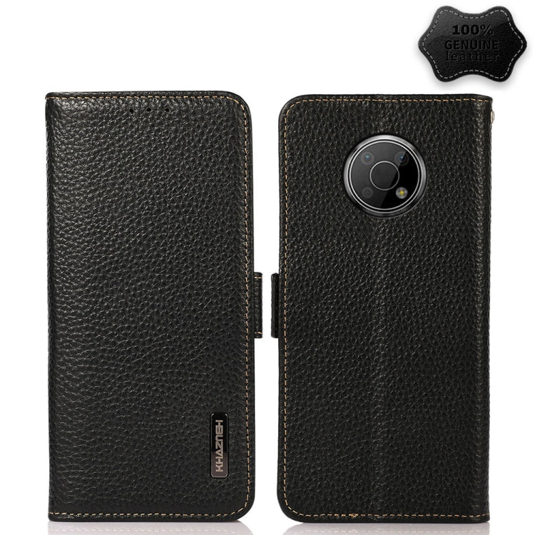 For Nokia G300 KHAZNEH Side-Magnetic Litchi Genuine Leather RFID Phone Case(Black) Eurekaonline