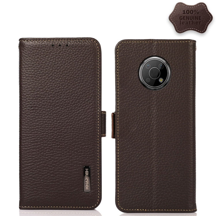 For Nokia G300 KHAZNEH Side-Magnetic Litchi Genuine Leather RFID Phone Case(Brown) Eurekaonline