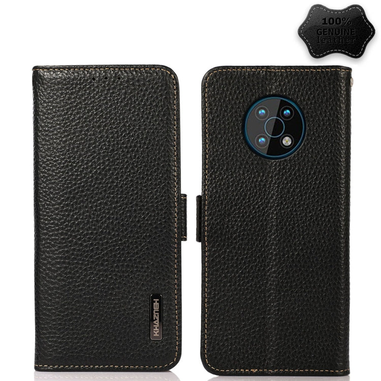 For Nokia G50 KHAZNEH Side-Magnetic Litchi Genuine Leather RFID Phone Case(Black) Eurekaonline