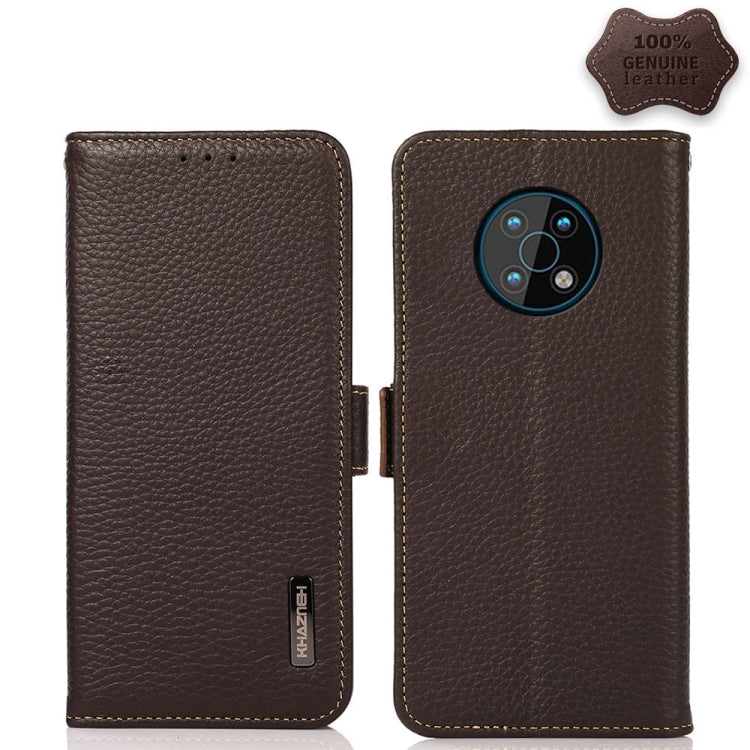 For Nokia G50 KHAZNEH Side-Magnetic Litchi Genuine Leather RFID Phone Case(Brown) Eurekaonline