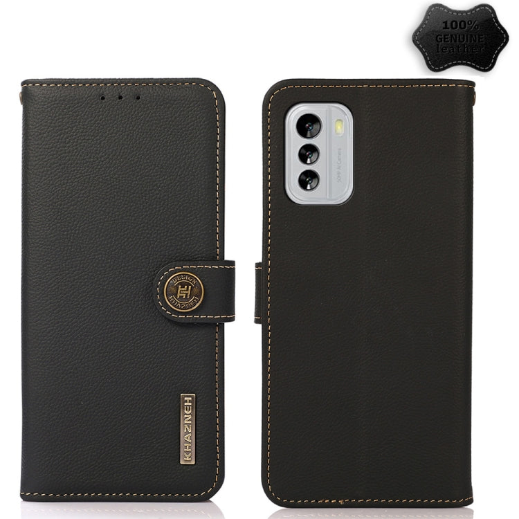 For Nokia G60 5G KHAZNEH Custer Genuine Leather RFID Phone Case(Black) Eurekaonline