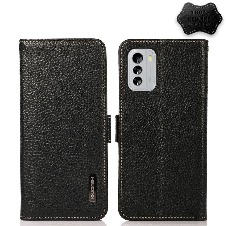 For Nokia G60 5G KHAZNEH Side-Magnetic Litchi Genuine Leather RFID Phone Case(Black) Eurekaonline