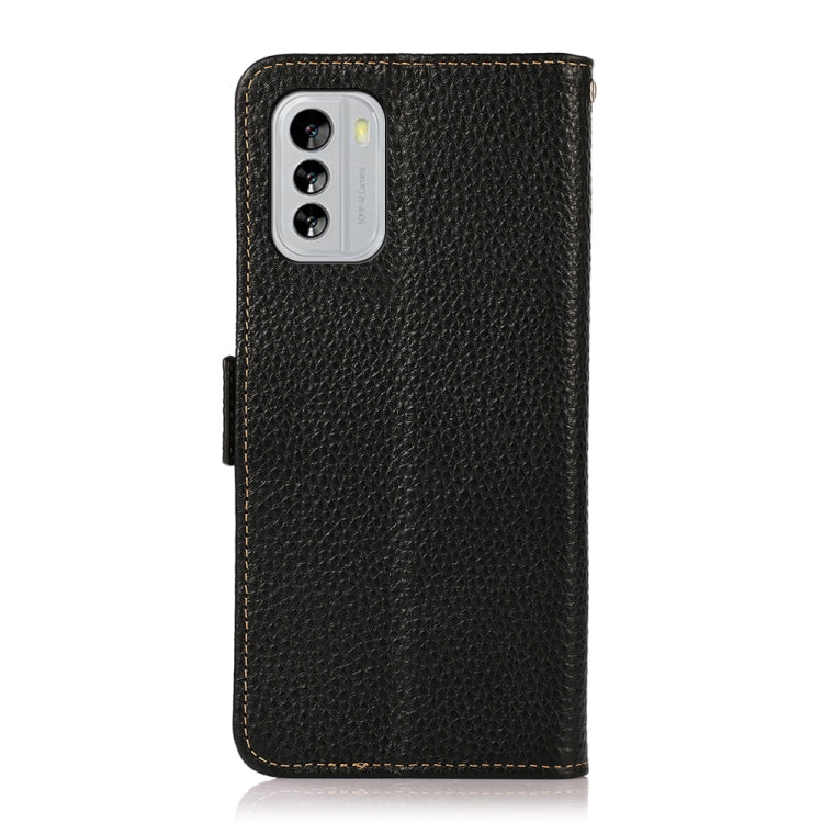 For Nokia G60 5G KHAZNEH Side-Magnetic Litchi Genuine Leather RFID Phone Case(Black) Eurekaonline