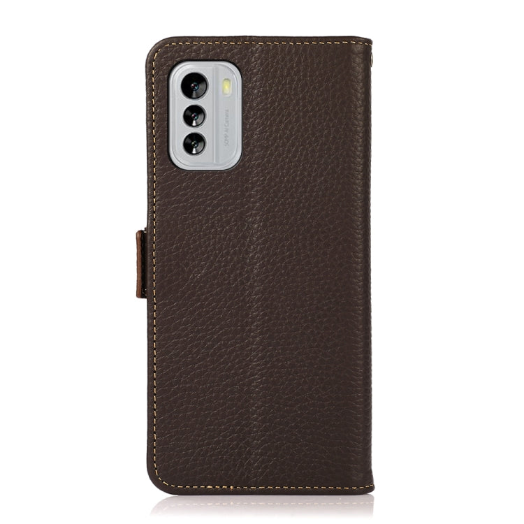 For Nokia G60 5G KHAZNEH Side-Magnetic Litchi Genuine Leather RFID Phone Case(Brown) Eurekaonline